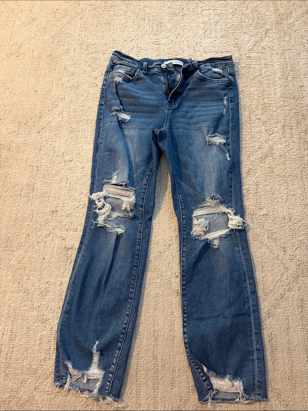 Flying Monkey Ripped Straight-Leg Jeans in Blue